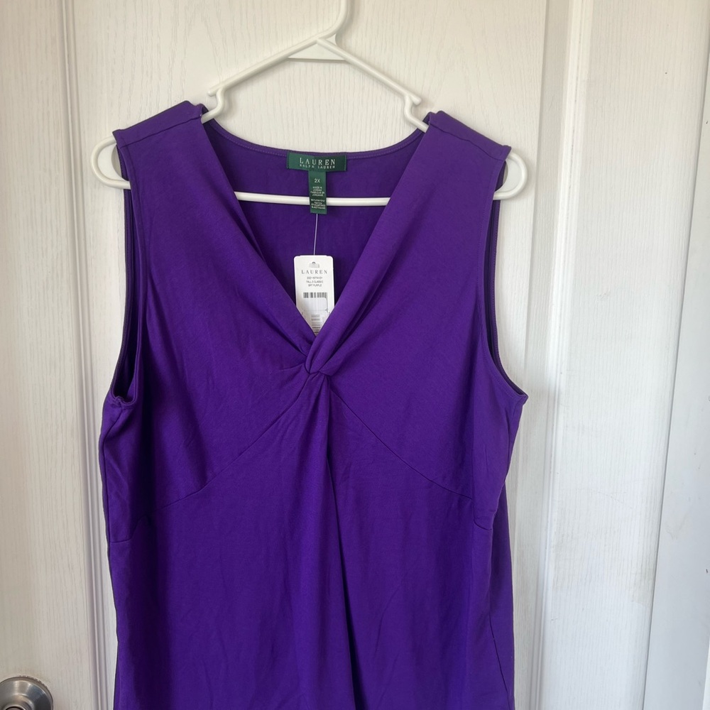 Lauren Ralph Lauren V-Neck Sleeveless Tank in Vibrant Purple - Picture 4 of 5
